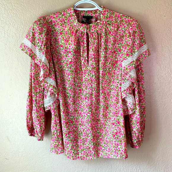 Who What Wear NWT English Floral Puff Sleeve Lace Blouse Size XL - Picture 2 of 5